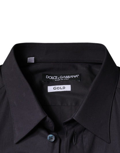 Dolce & Gabbana Black Cotton Stretch Dress GOLD Formal Shirt by Dolce & Gabbana
