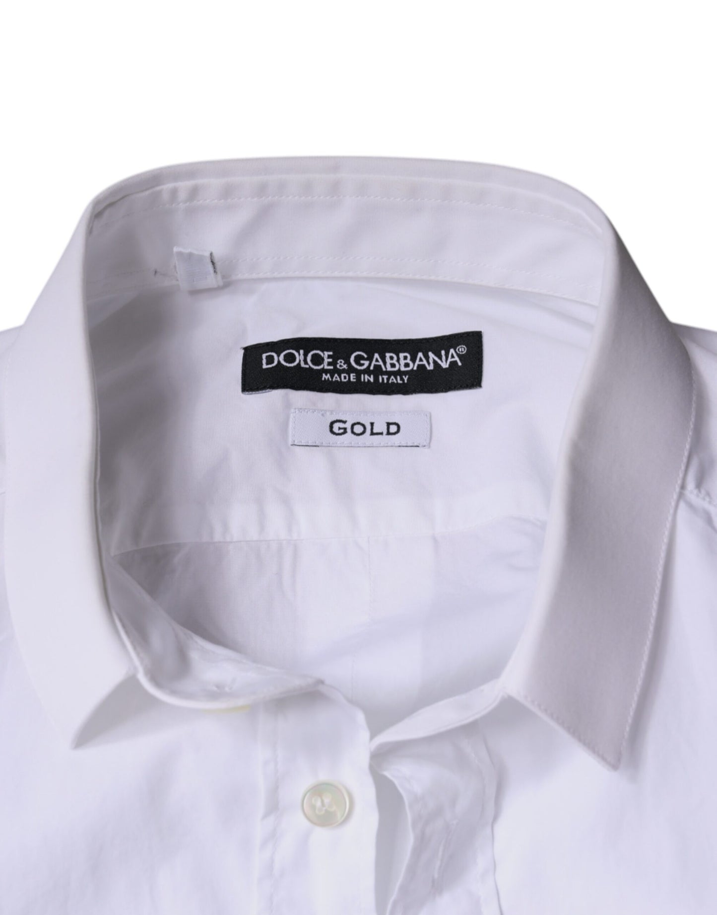 Dolce & Gabbana White Cotton Dress GOLD Formal Collared Shirt by Dolce & Gabbana