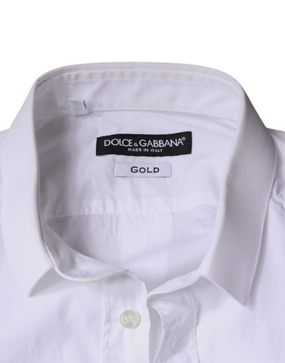 Dolce & Gabbana White Cotton Dress GOLD Formal Collared Shirt by Dolce & Gabbana