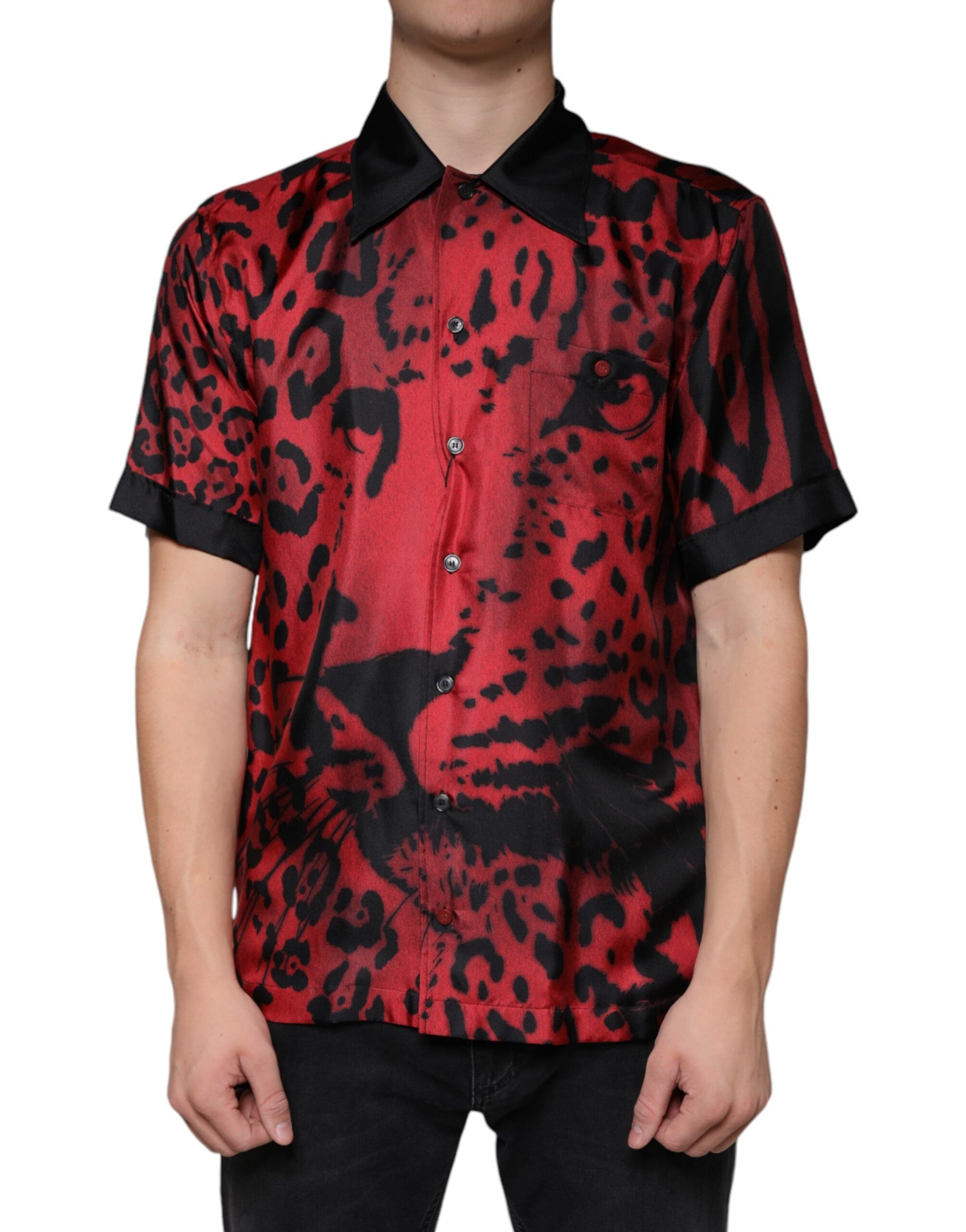 Dolce & Gabbana Red Leopard Silk Button Down Casual Shirt by Dolce & Gabbana