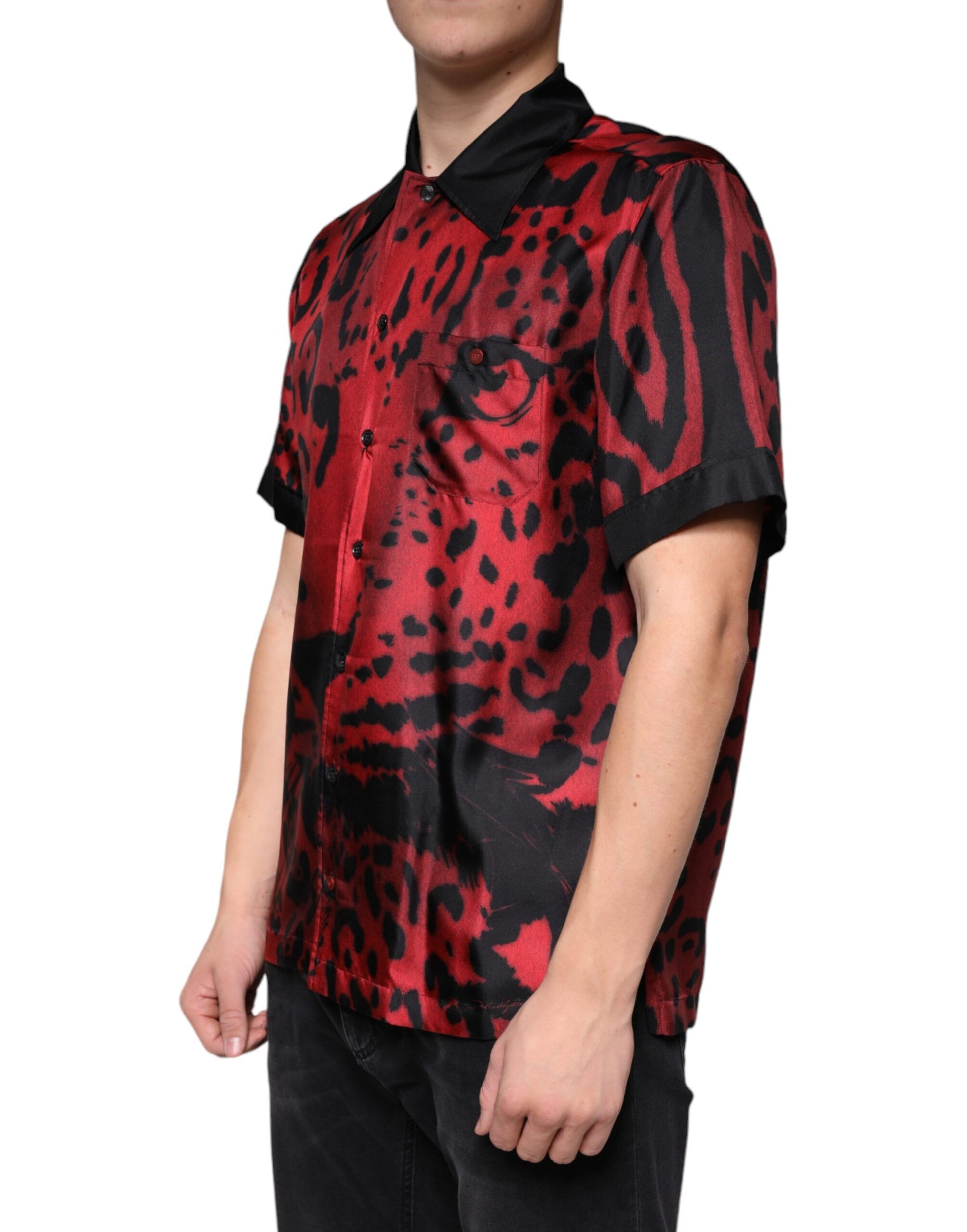 Dolce & Gabbana Red Leopard Silk Button Down Casual Shirt by Dolce & Gabbana