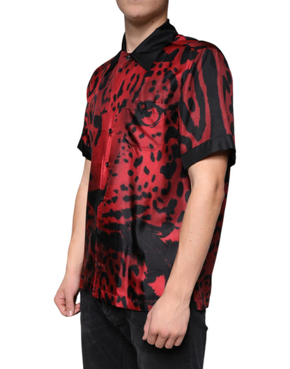 Dolce & Gabbana Red Leopard Silk Button Down Casual Shirt by Dolce & Gabbana