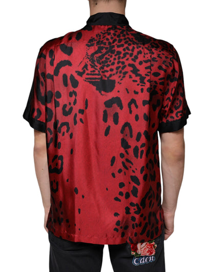 Dolce & Gabbana Red Leopard Silk Button Down Casual Shirt by Dolce & Gabbana