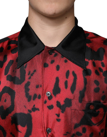 Dolce & Gabbana Red Leopard Silk Button Down Casual Shirt by Dolce & Gabbana