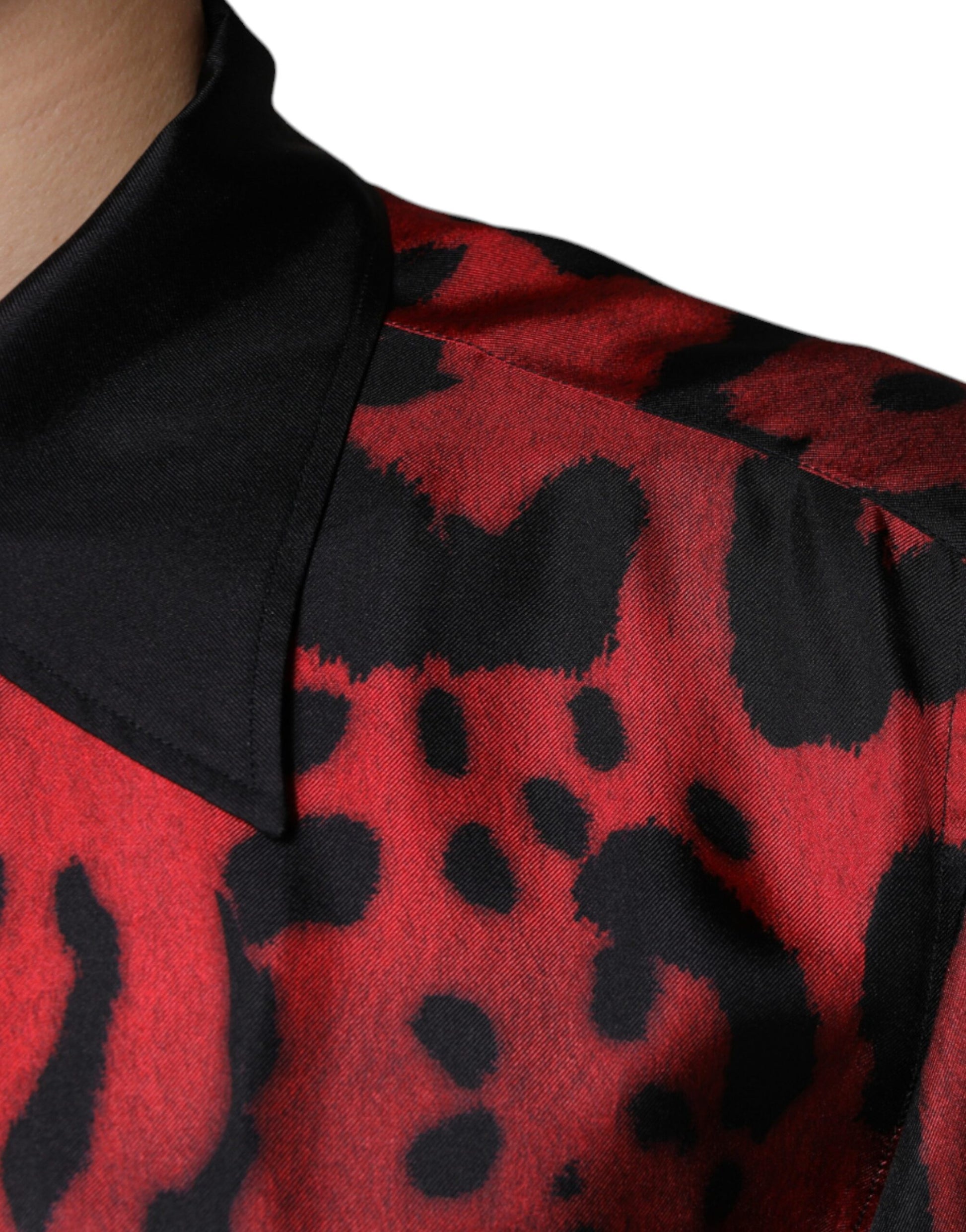 Dolce & Gabbana Red Leopard Silk Button Down Casual Shirt by Dolce & Gabbana
