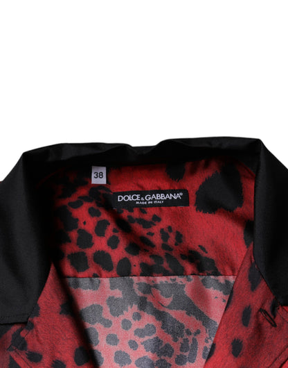 Dolce & Gabbana Red Leopard Silk Button Down Casual Shirt by Dolce & Gabbana