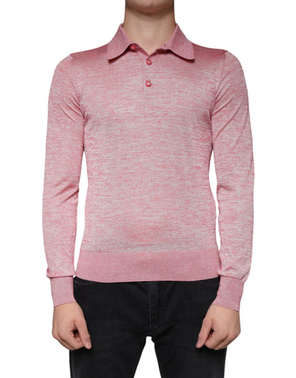 Dolce & Gabbana Pink Polyester Long Sleeve Men Polo T-shirt by Dolce & Gabbana