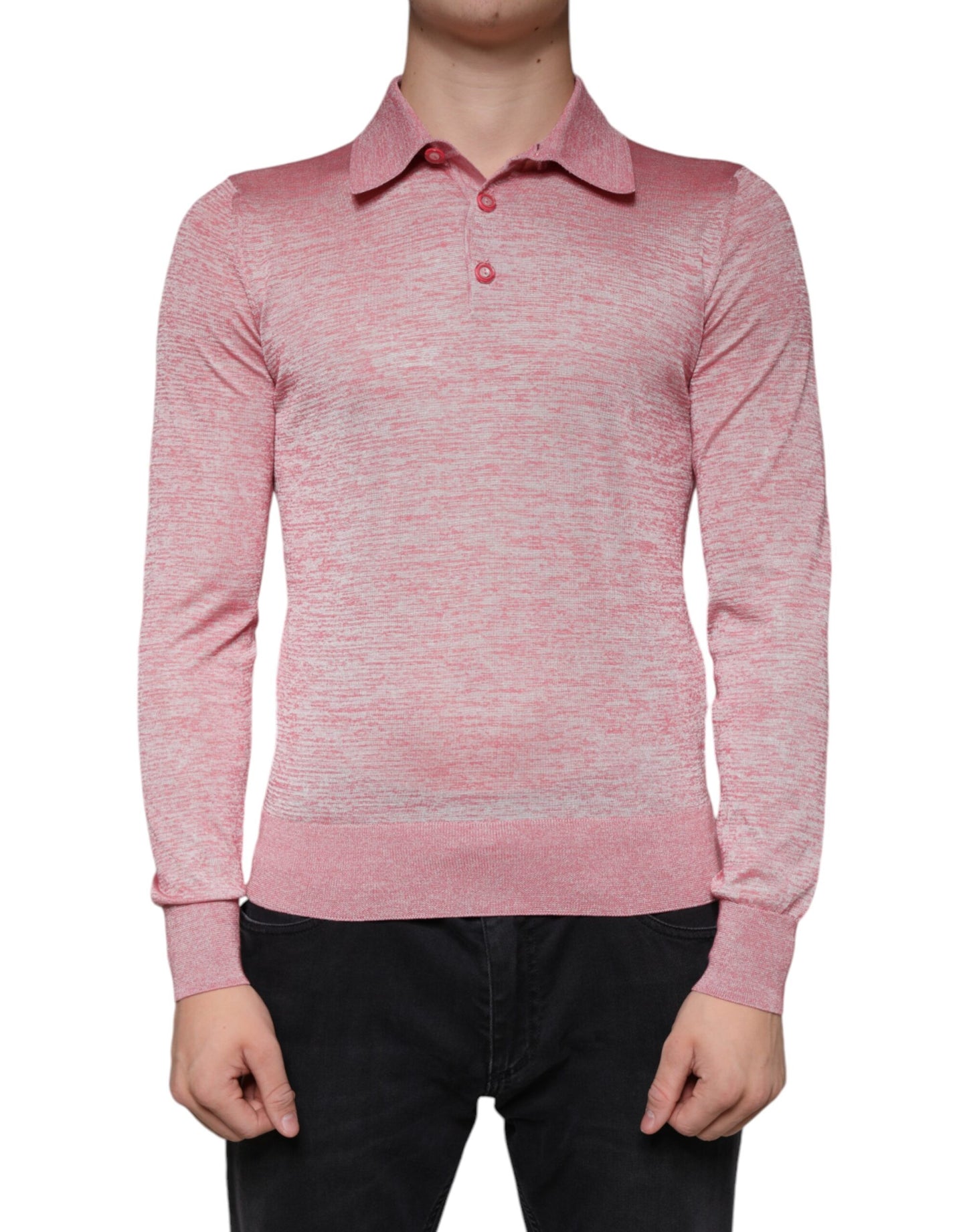 Dolce & Gabbana Pink Polyester Long Sleeve Men Polo T-shirt by Dolce & Gabbana
