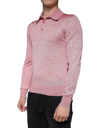 Dolce & Gabbana Pink Polyester Long Sleeve Men Polo T-shirt by Dolce & Gabbana