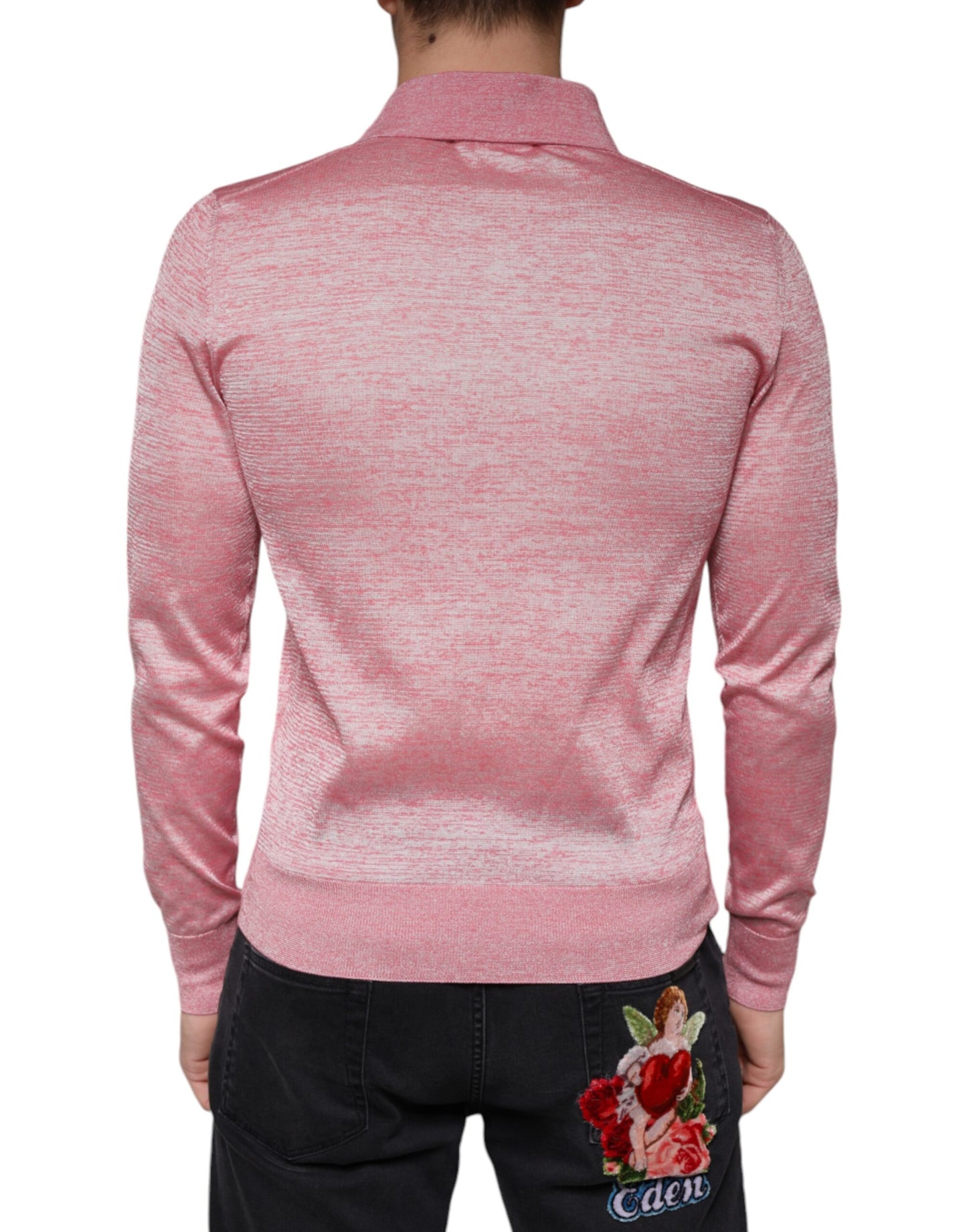 Dolce & Gabbana Pink Polyester Long Sleeve Men Polo T-shirt by Dolce & Gabbana