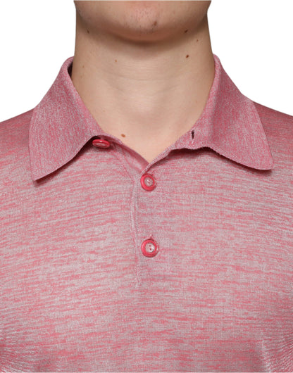 Dolce & Gabbana Pink Polyester Long Sleeve Men Polo T-shirt by Dolce & Gabbana