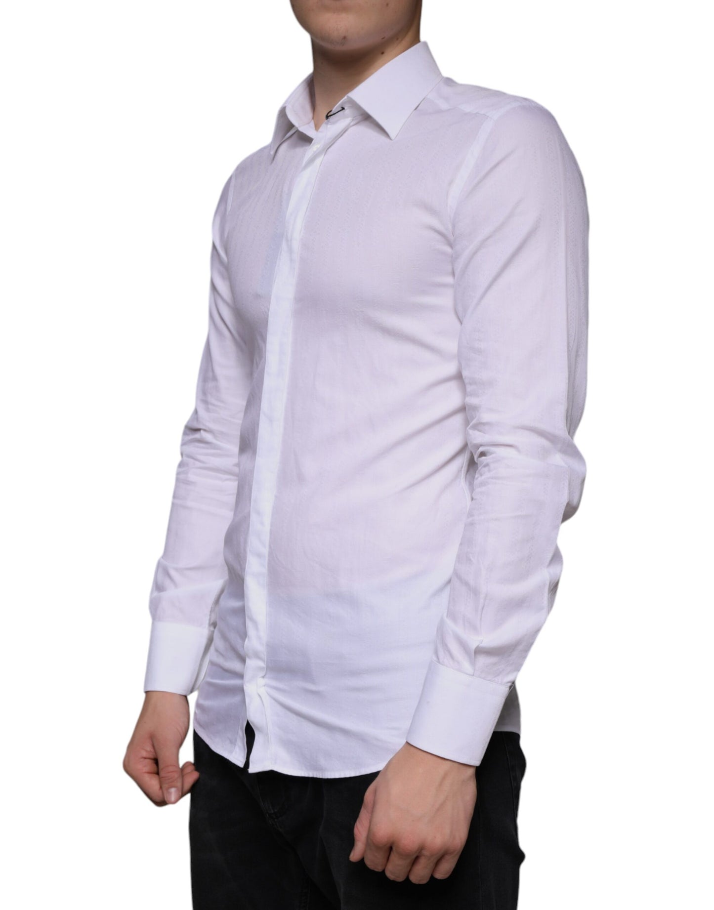 Dolce & Gabbana White Cotton Men Dress GOLD Formal Shirt by Dolce & Gabbana