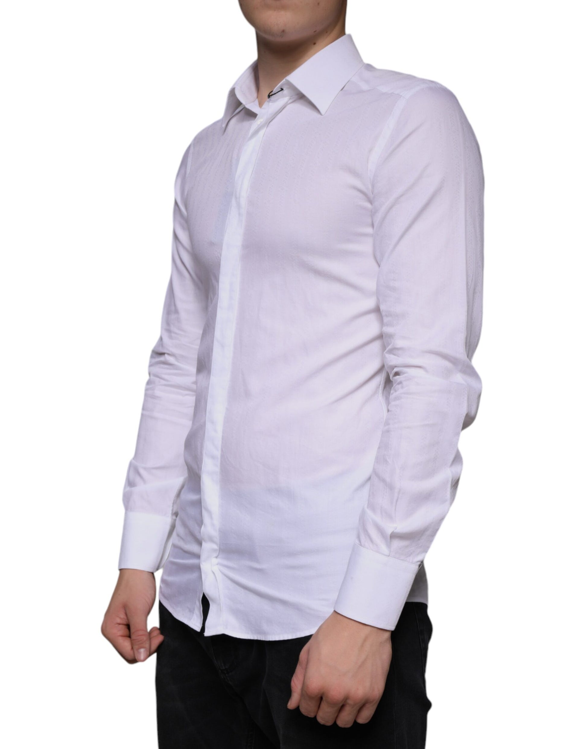 Dolce & Gabbana White Cotton Men Dress GOLD Formal Shirt by Dolce & Gabbana