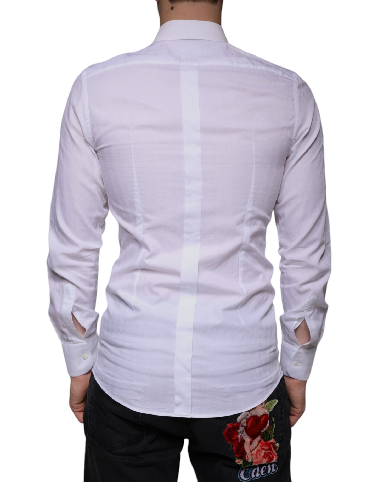 Dolce & Gabbana White Cotton Men Dress GOLD Formal Shirt by Dolce & Gabbana