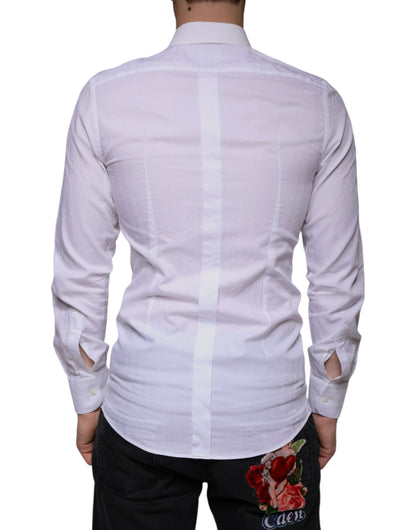 Dolce & Gabbana White Cotton Men Dress GOLD Formal Shirt by Dolce & Gabbana