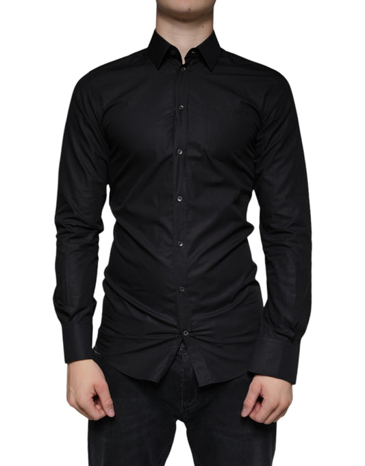 Dolce & Gabbana Black Cotton Stretch Dress GOLD Formal Shirt by Dolce & Gabbana