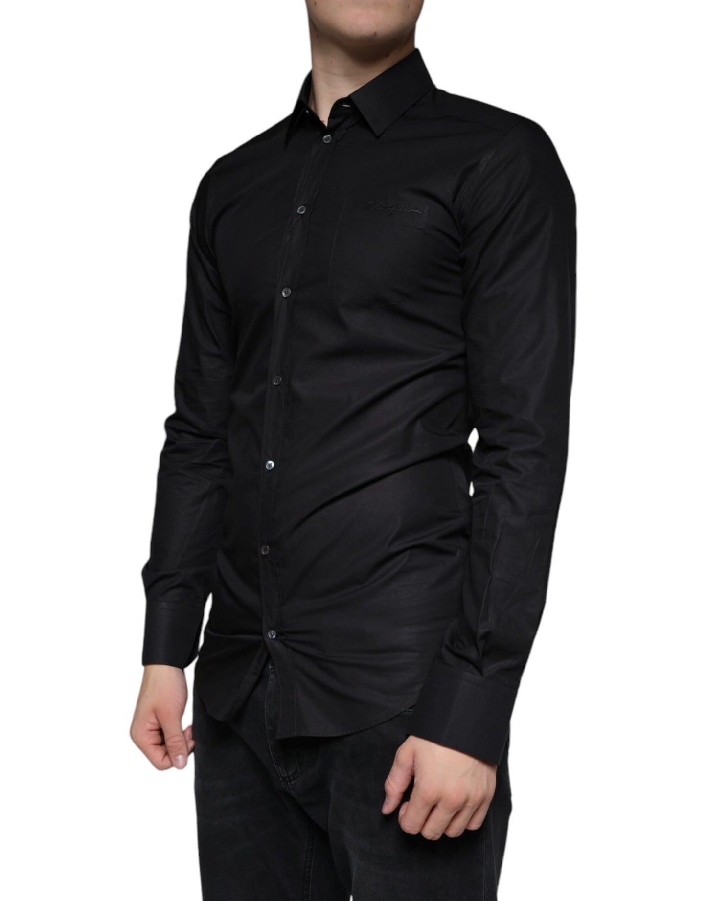 Dolce & Gabbana Black Cotton Stretch Dress GOLD Formal Shirt by Dolce & Gabbana