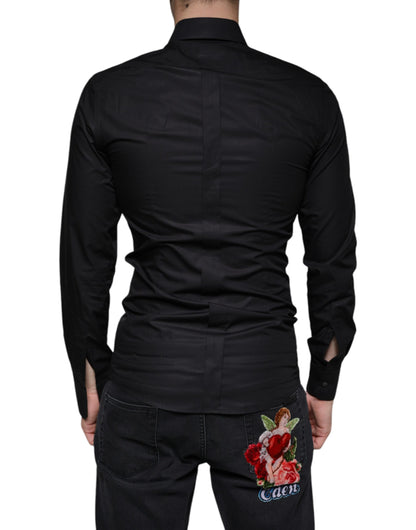 Dolce & Gabbana Black Cotton Stretch Dress GOLD Formal Shirt by Dolce & Gabbana