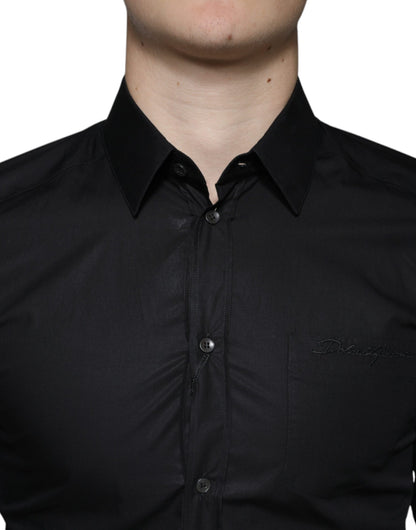 Dolce & Gabbana Black Cotton Stretch Dress GOLD Formal Shirt by Dolce & Gabbana
