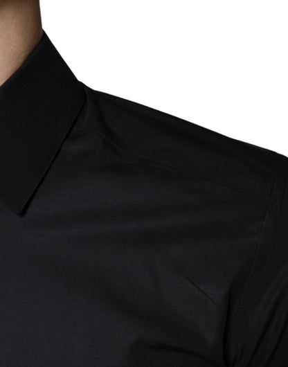 Dolce & Gabbana Black Cotton Stretch Dress GOLD Formal Shirt by Dolce & Gabbana