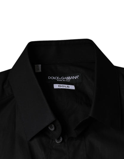 Dolce & Gabbana Black Cotton Stretch Dress GOLD Formal Shirt by Dolce & Gabbana