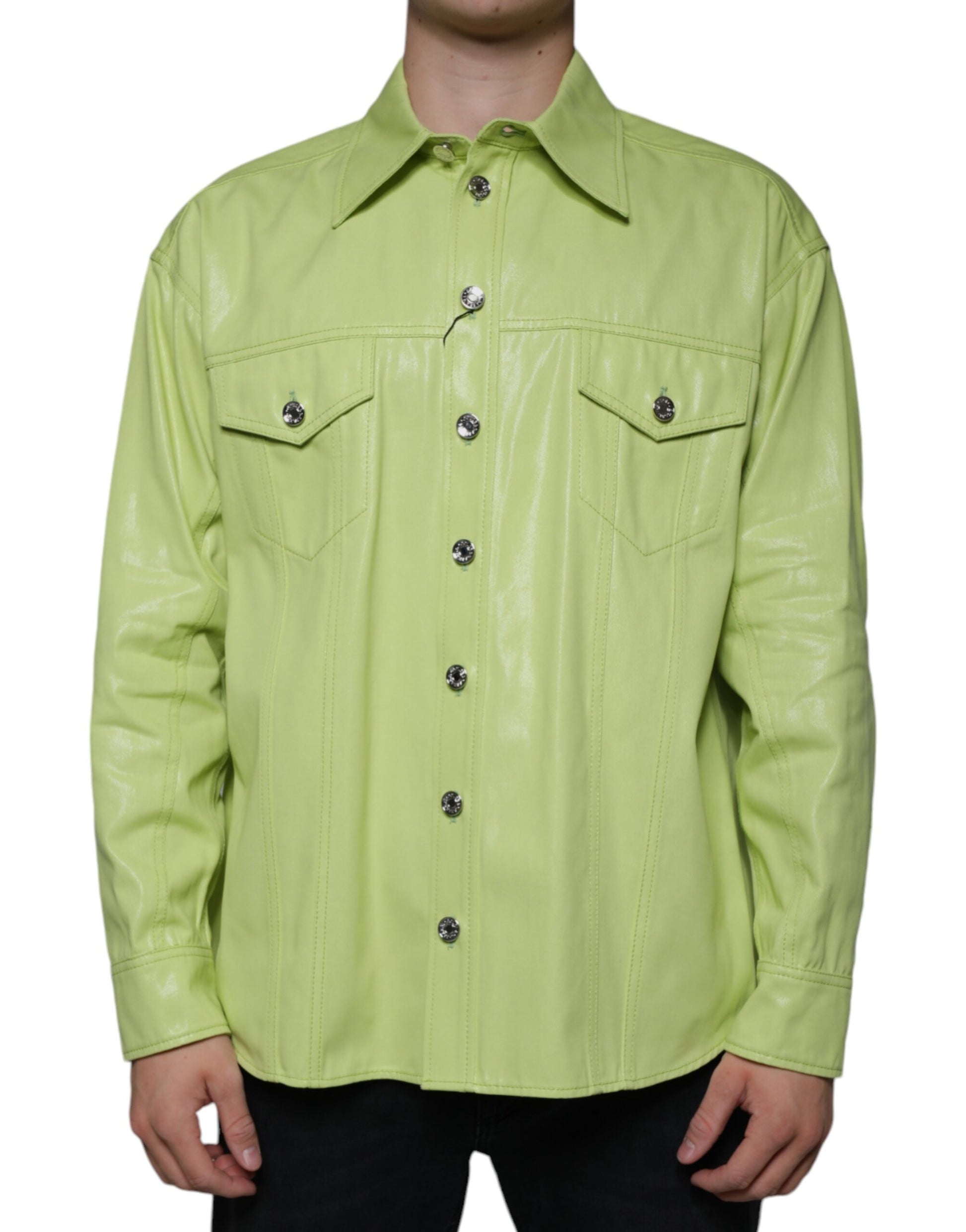 Dolce & Gabbana Green Cotton Collared Men Button Down Shirt by Dolce & Gabbana