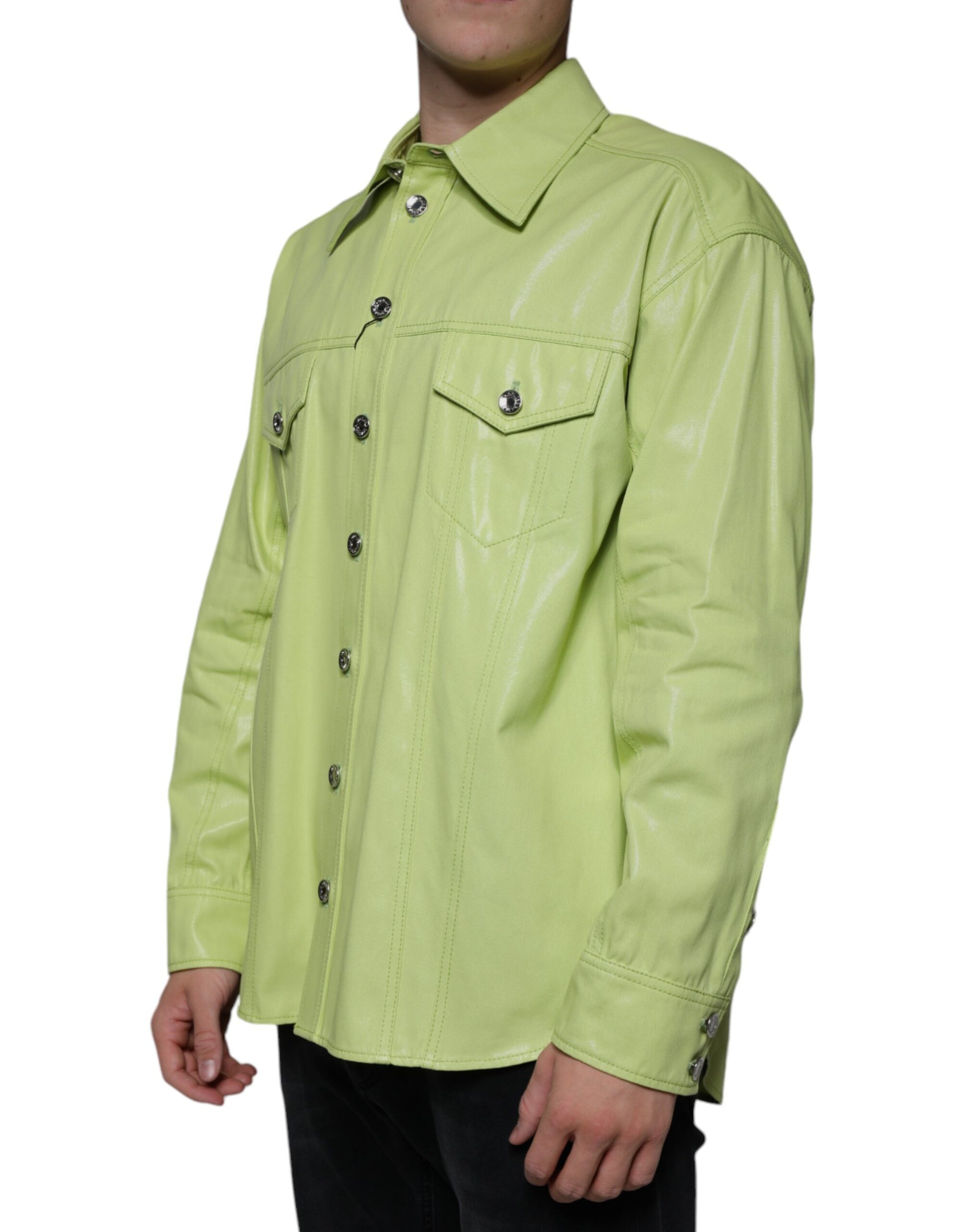 Dolce & Gabbana Green Cotton Collared Men Button Down Shirt by Dolce & Gabbana