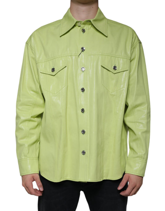 Dolce & Gabbana Green Cotton Collared Men Button Down Shirt by Dolce & Gabbana
