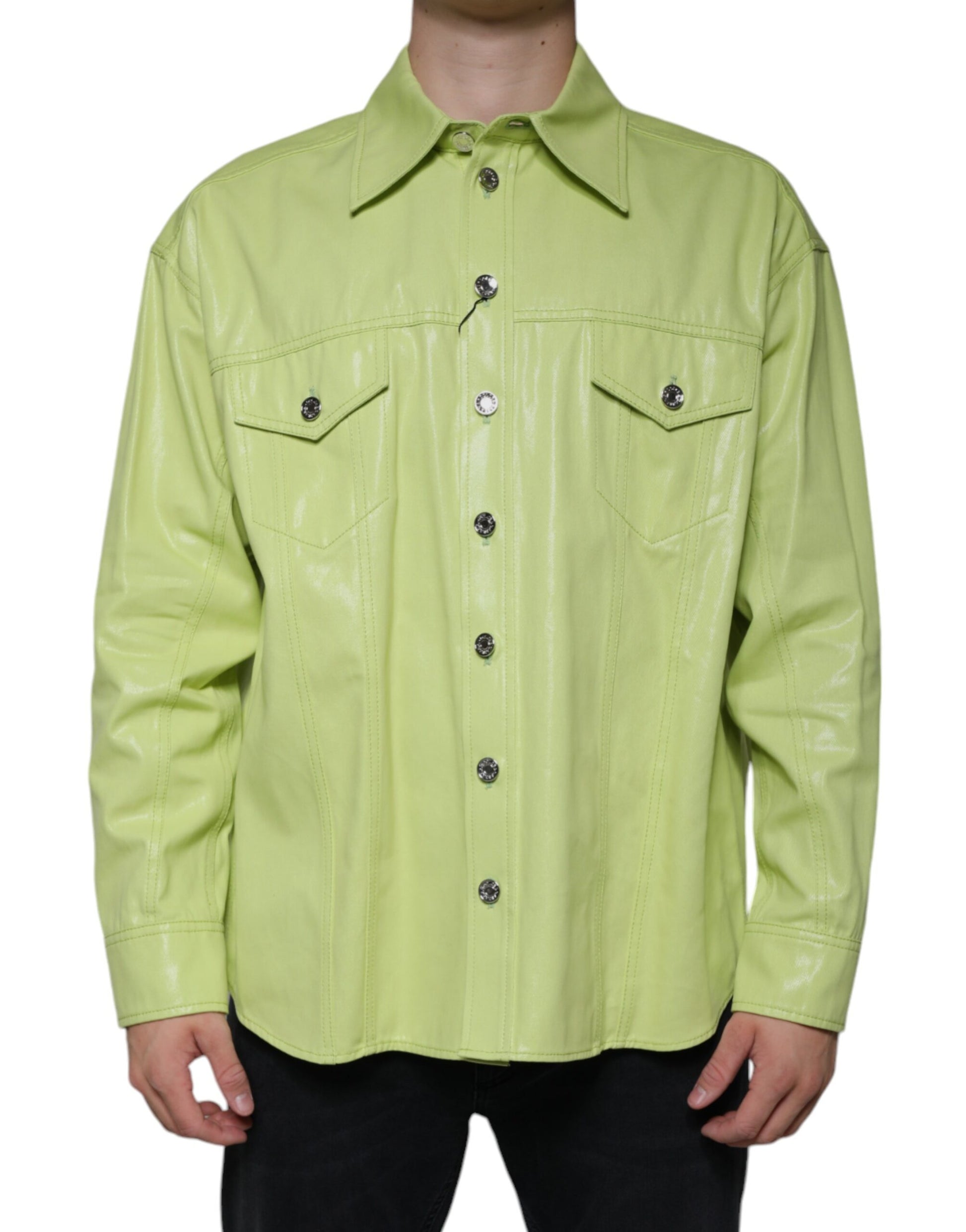 Dolce & Gabbana Green Cotton Collared Men Button Down Shirt by Dolce & Gabbana