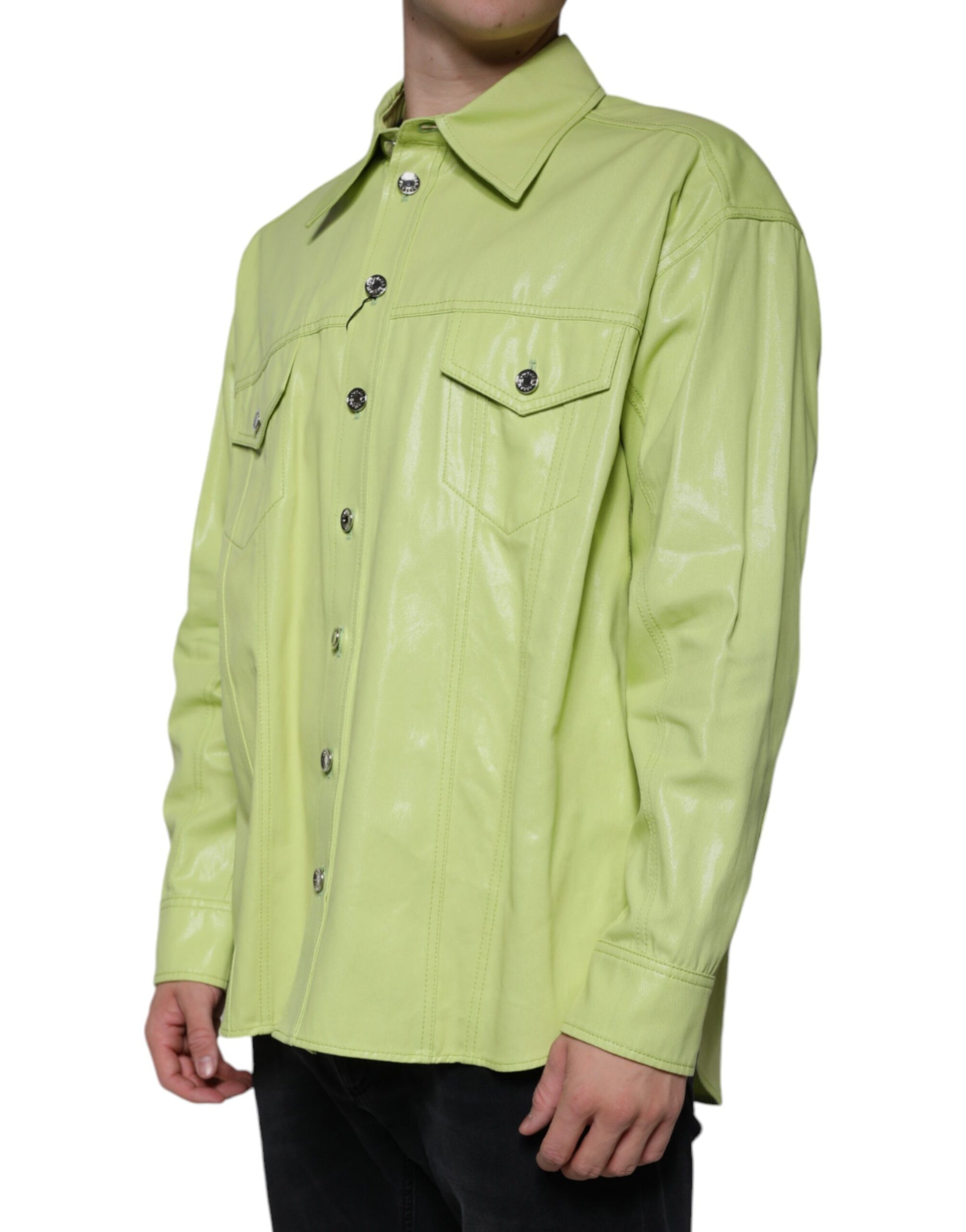 Dolce & Gabbana Green Cotton Collared Men Button Down Shirt by Dolce & Gabbana