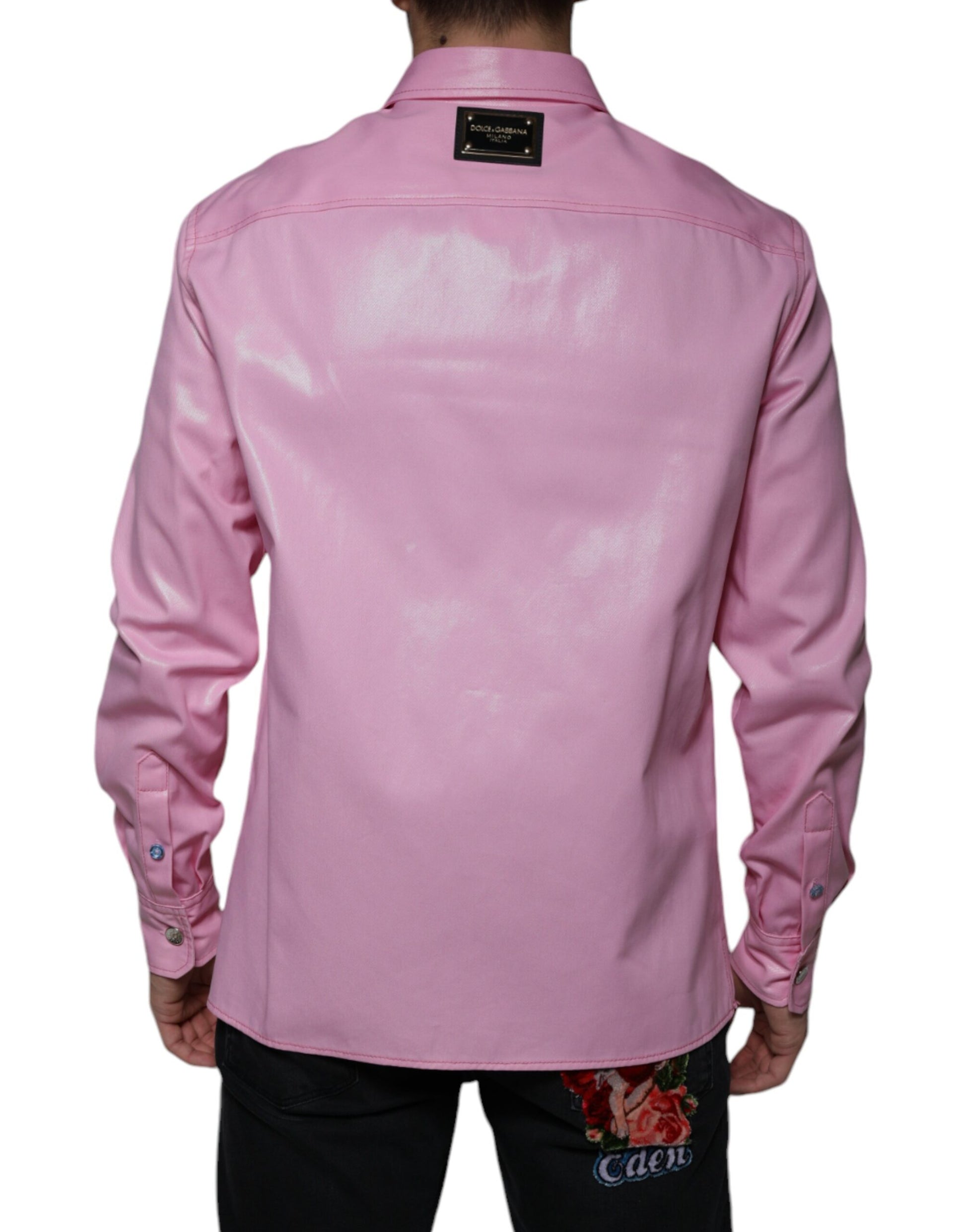 Dolce & Gabbana Pink Cotton Collared Button Down Shirt by Dolce & Gabbana
