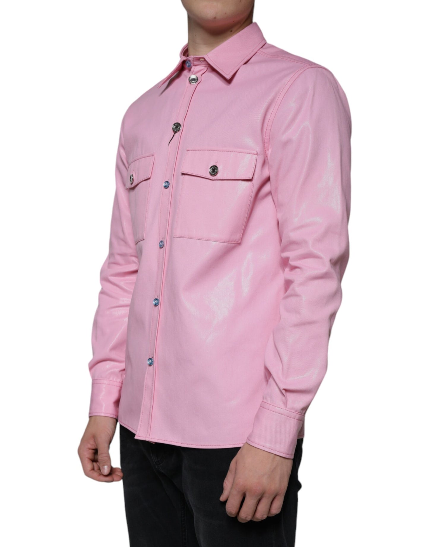 Dolce & Gabbana Pink Cotton Collared Button Down Shirt by Dolce & Gabbana