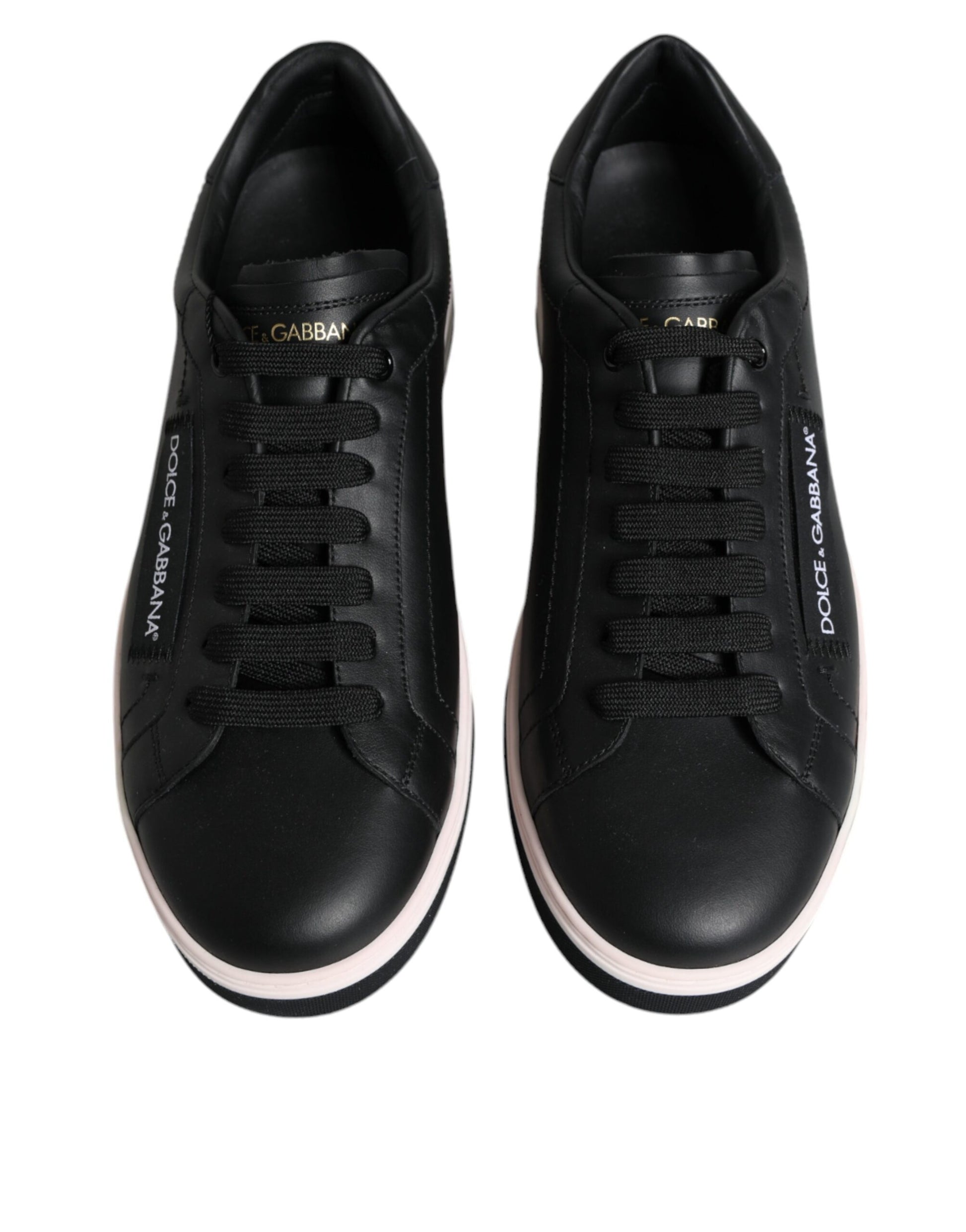 Dolce & Gabbana Black Leather Low Top Men Sneakers Shoes by Dolce & Gabbana