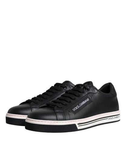 Dolce & Gabbana Black Leather Low Top Men Sneakers Shoes by Dolce & Gabbana
