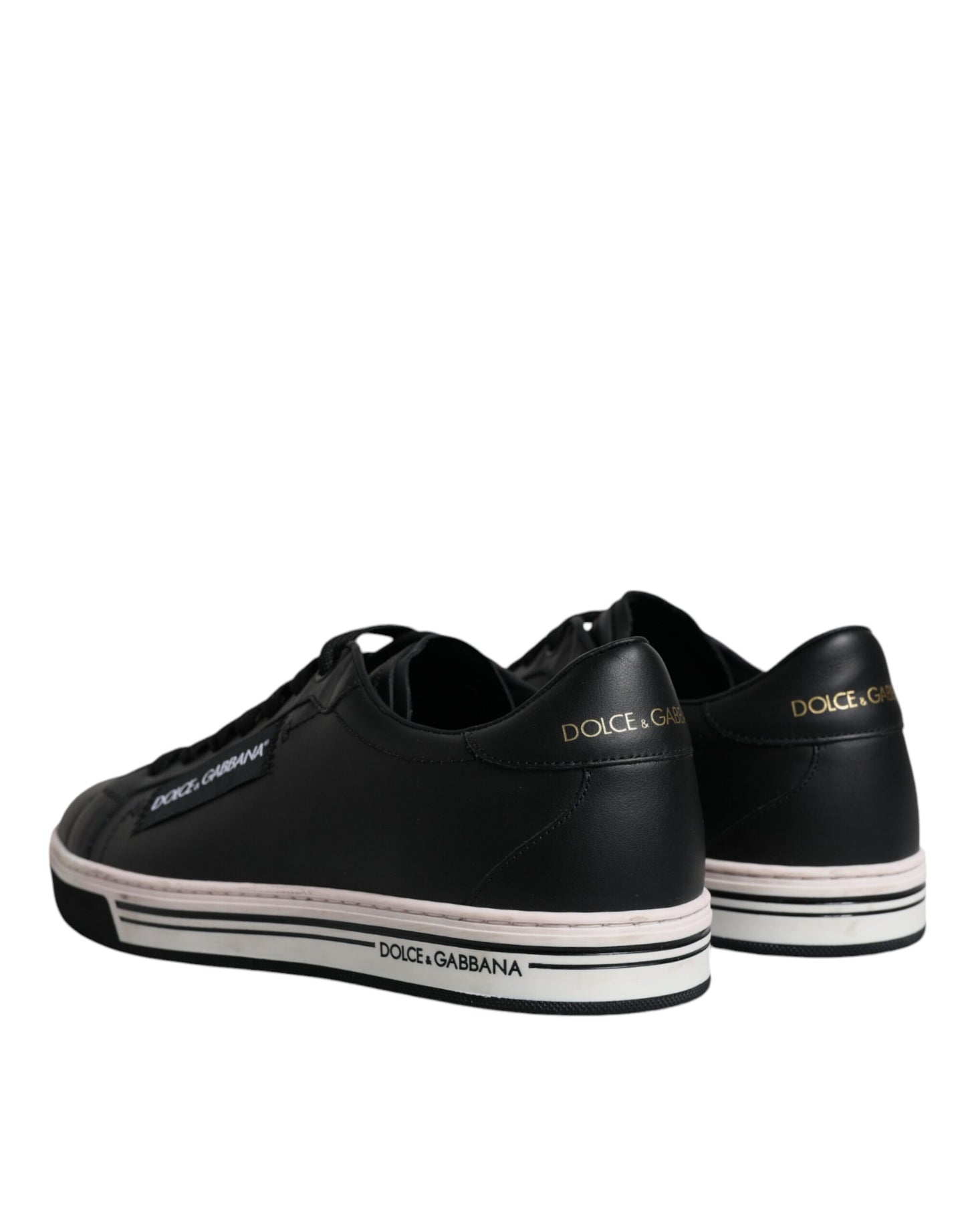 Dolce & Gabbana Black Leather Low Top Men Sneakers Shoes by Dolce & Gabbana