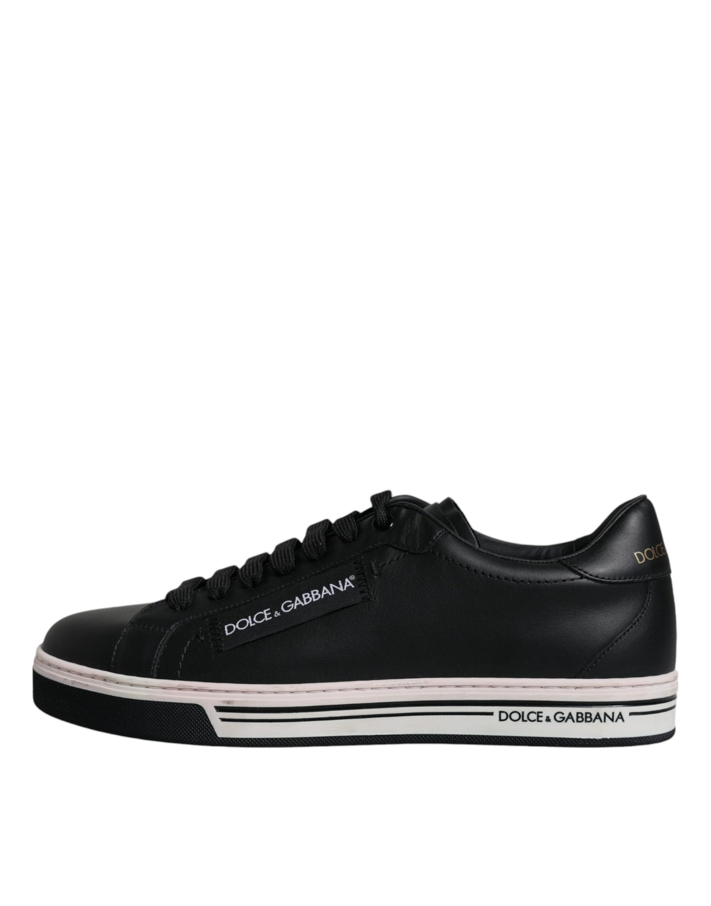 Dolce & Gabbana Black Leather Low Top Men Sneakers Shoes by Dolce & Gabbana