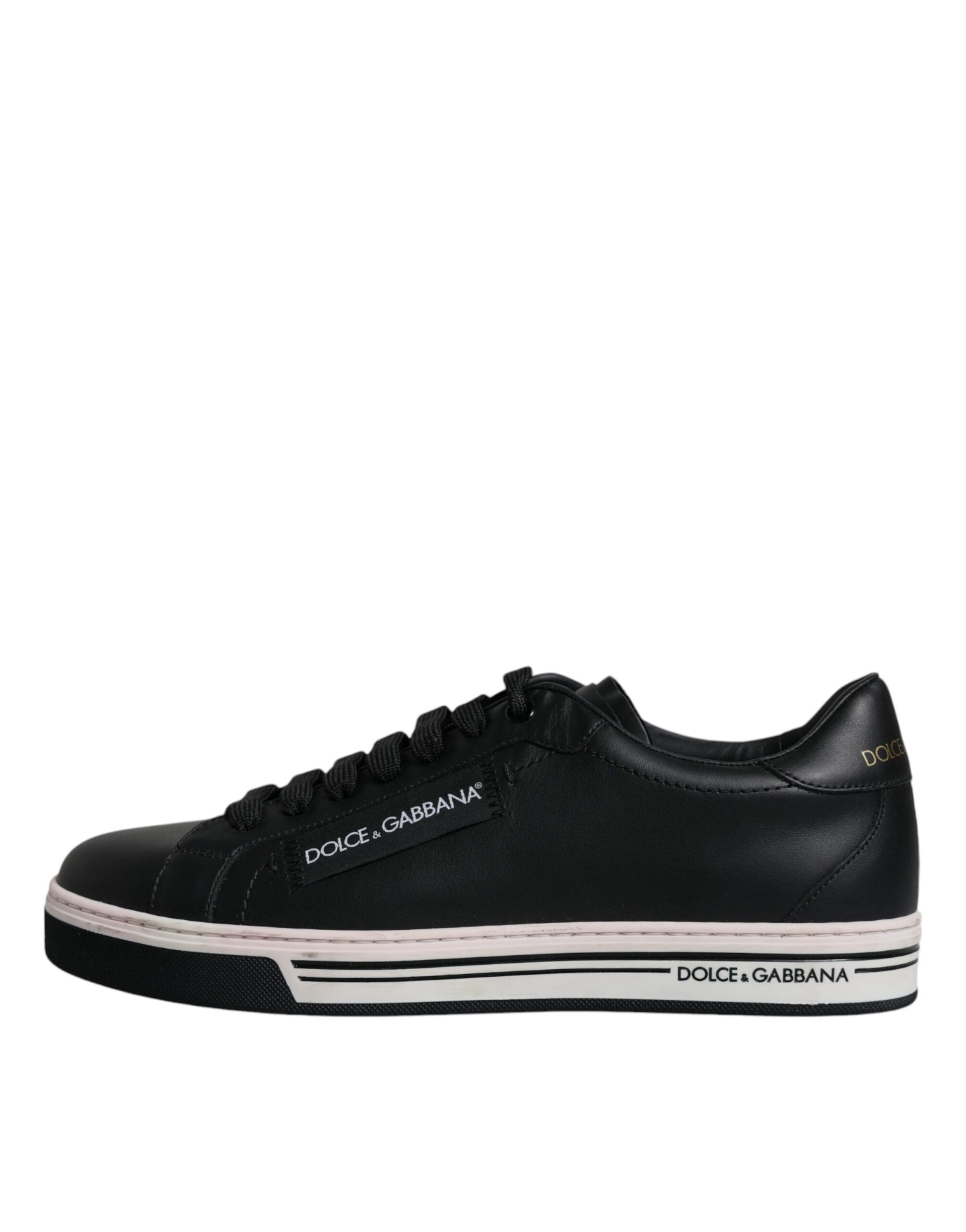Dolce & Gabbana Black Leather Low Top Men Sneakers Shoes by Dolce & Gabbana