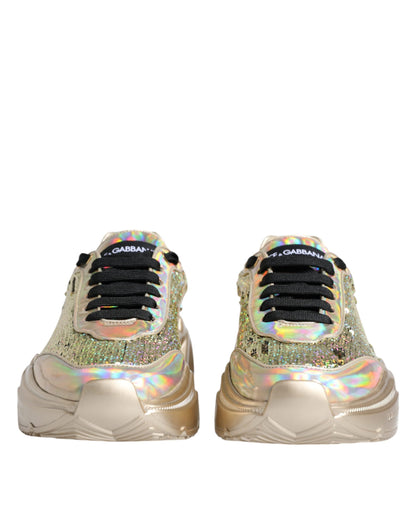 Dolce & Gabbana Gold Sequin Iridiscent Daymaster Sneakers Shoes by Dolce & Gabbana
