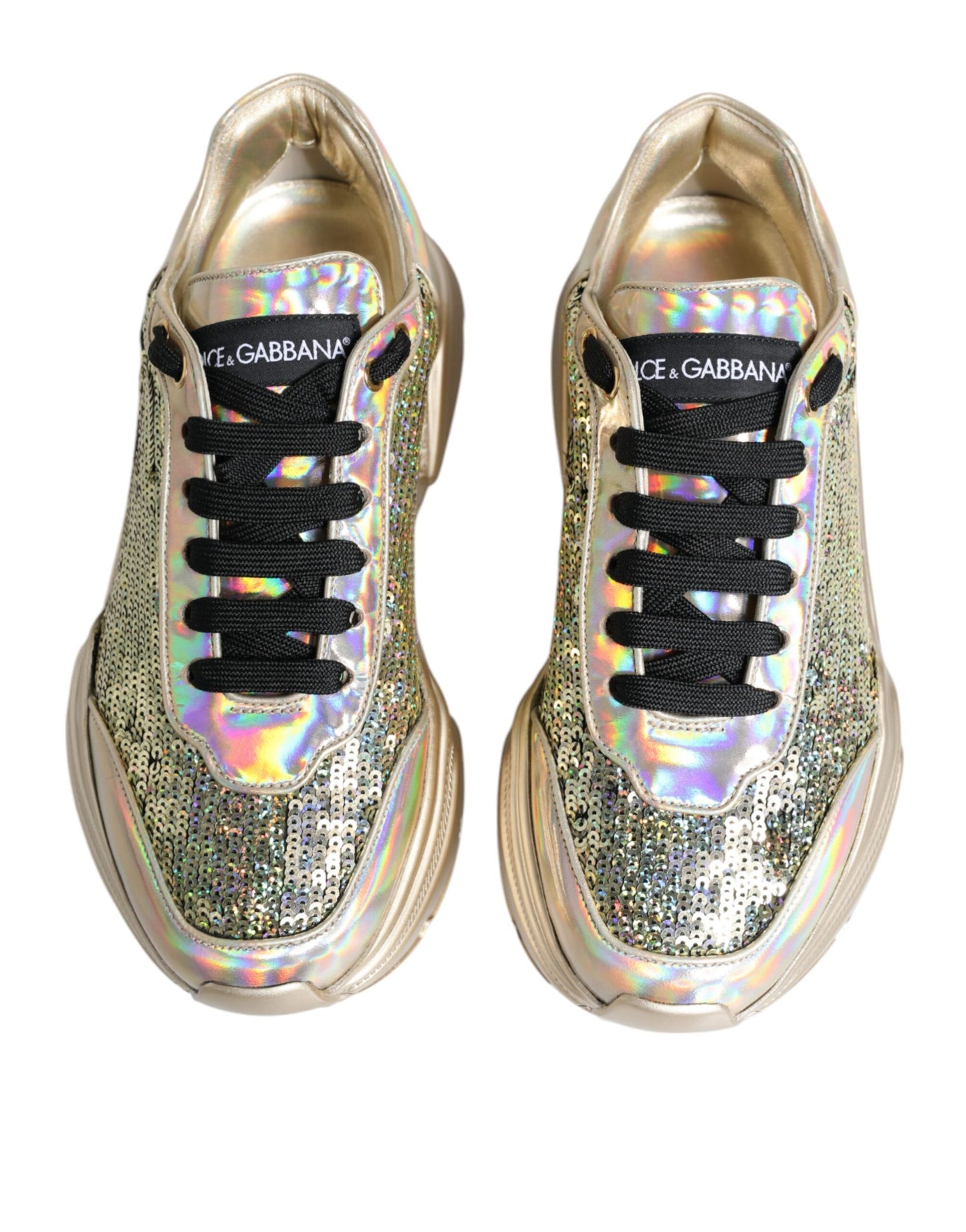 Dolce & Gabbana Gold Sequin Iridiscent Daymaster Sneakers Shoes by Dolce & Gabbana