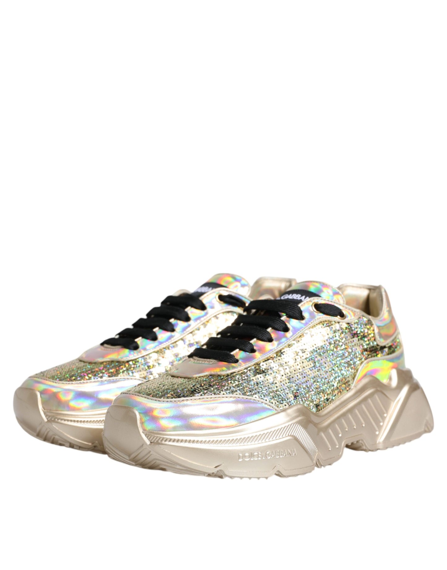 Dolce & Gabbana Gold Sequin Iridiscent Daymaster Sneakers Shoes by Dolce & Gabbana