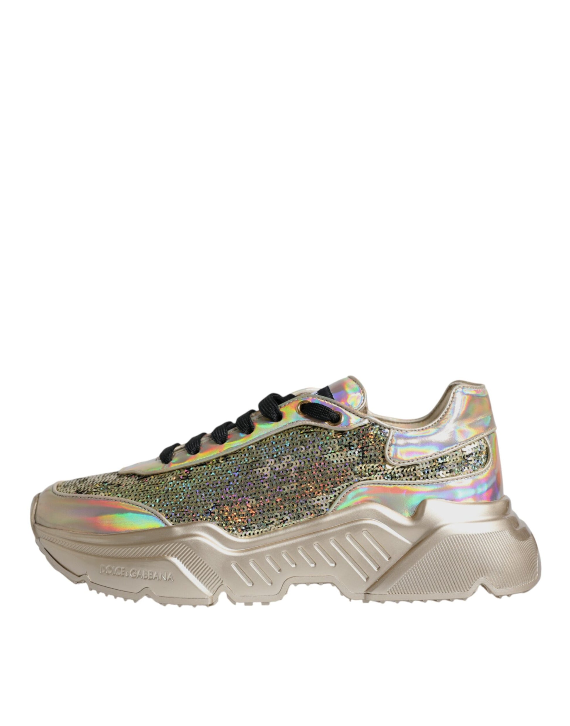 Dolce & Gabbana Gold Sequin Iridiscent Daymaster Sneakers Shoes by Dolce & Gabbana