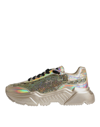 Dolce & Gabbana Gold Sequin Iridiscent Daymaster Sneakers Shoes by Dolce & Gabbana