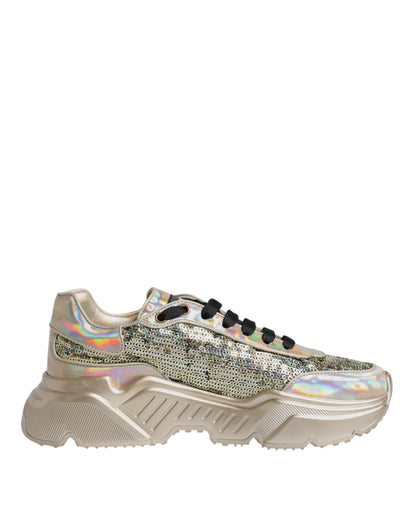 Dolce & Gabbana Gold Sequin Iridiscent Daymaster Sneakers Shoes by Dolce & Gabbana