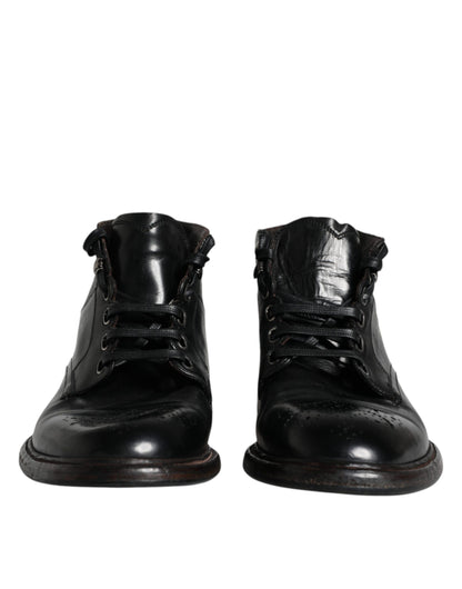 Bottines courtes à lacets en cuir noir Dolce &amp; Gabbana pour homme