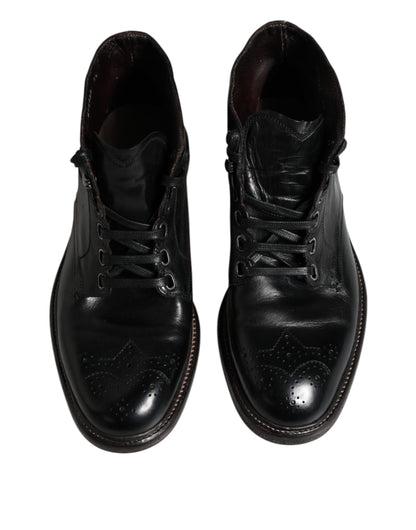 Bottines courtes à lacets en cuir noir Dolce &amp; Gabbana pour homme