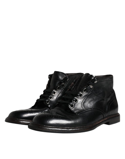 Bottines courtes à lacets en cuir noir Dolce &amp; Gabbana pour homme