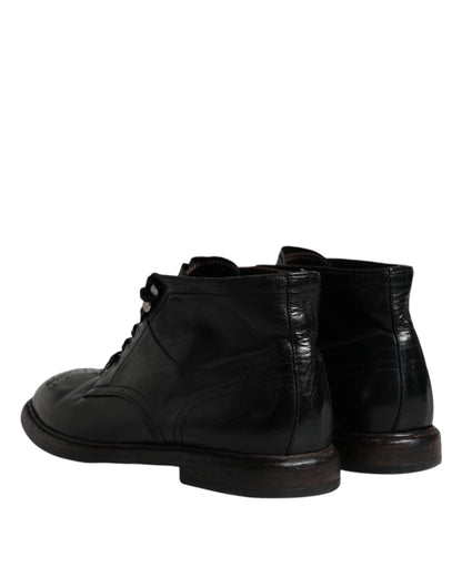 Bottines courtes à lacets en cuir noir Dolce &amp; Gabbana pour homme