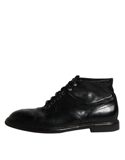 Bottines courtes à lacets en cuir noir Dolce &amp; Gabbana pour homme