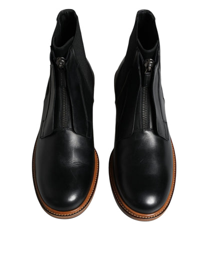 Dolce & Gabbana Black Leather Chelsea Mid Calf Men Boots Shoes by Dolce & Gabbana