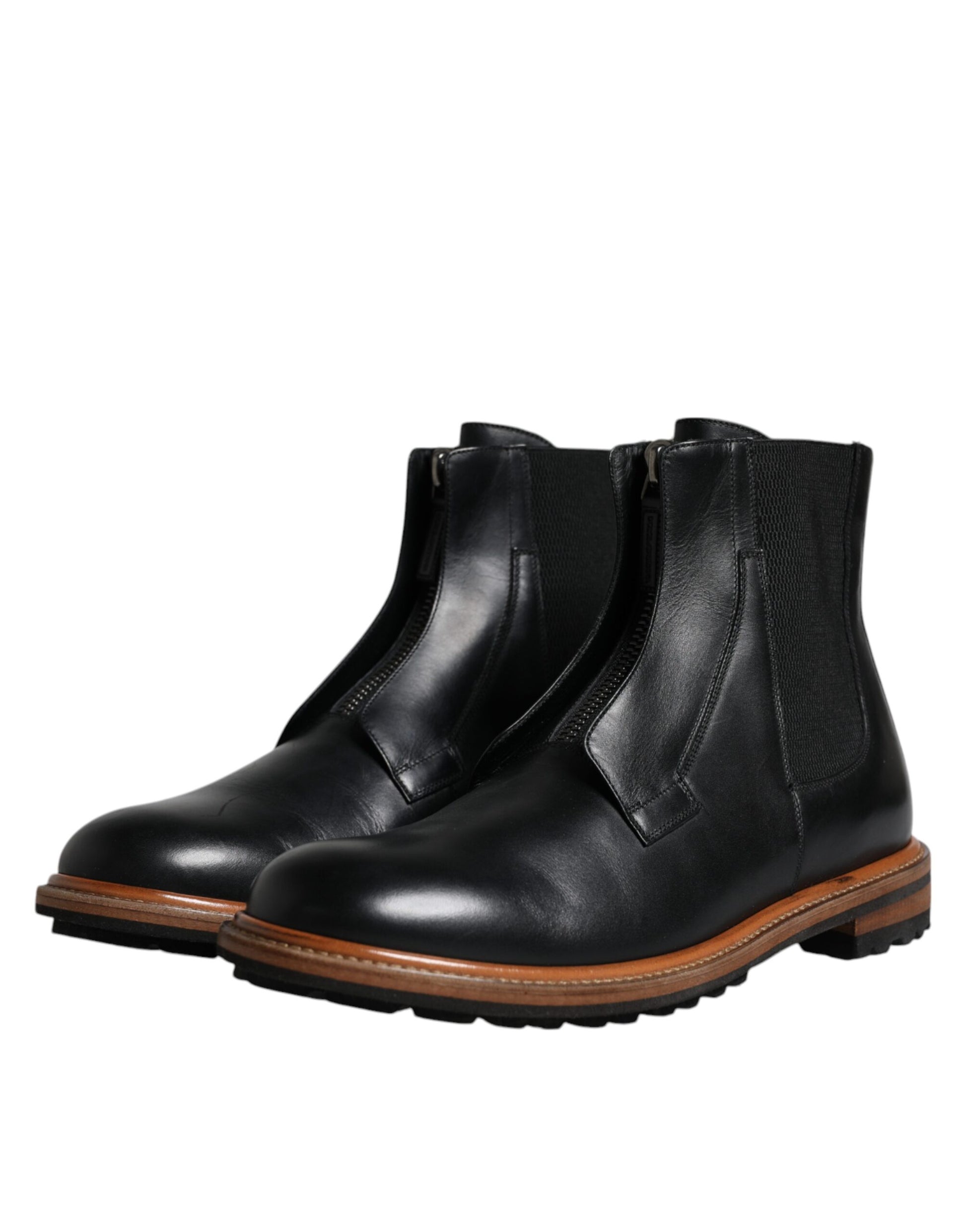 Dolce & Gabbana Black Leather Chelsea Mid Calf Men Boots Shoes by Dolce & Gabbana